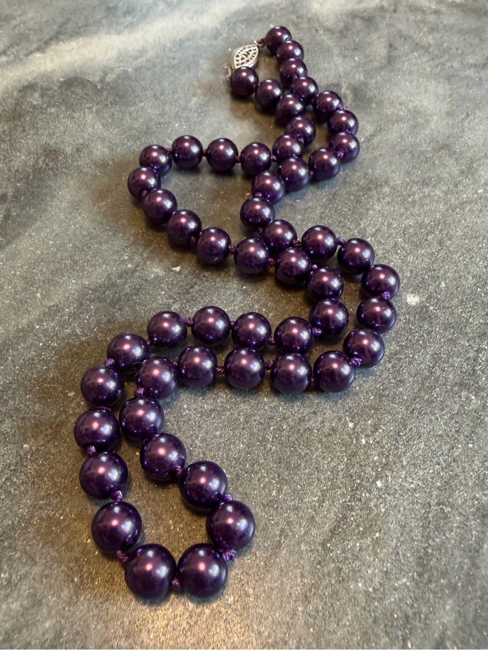 Vintage Purple Glass Pearl Bead Necklace